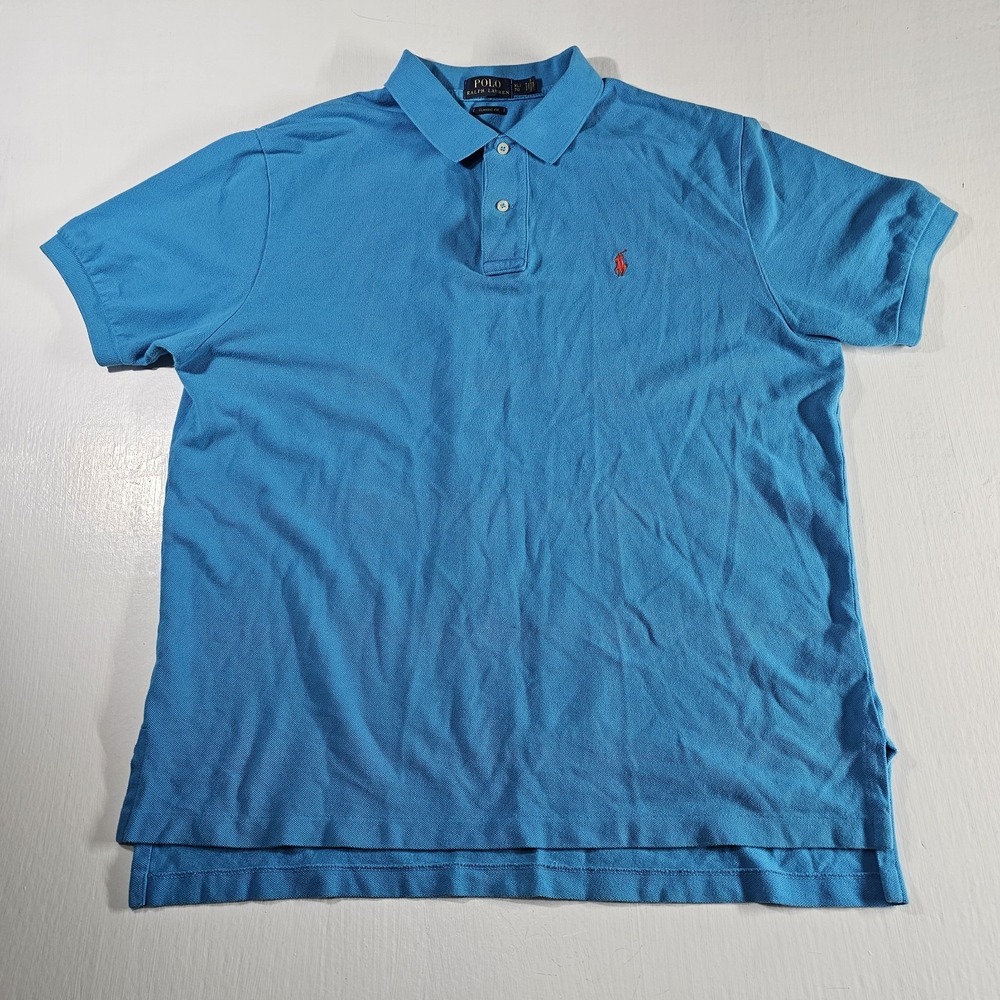 POLO RALPH LAUREN Polo Shirt Blue Aqua Orange Pony Logo Mens Size XL